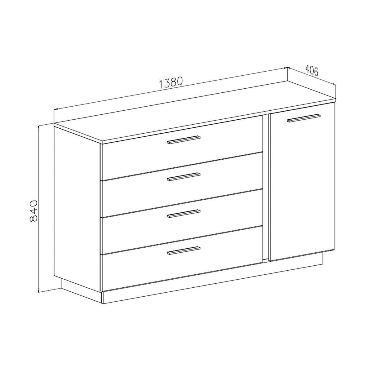 SIDEBOARD LINA II 1D4S mit LED-Beleuchtung Griffe Goldchrom - Weiß, Holzwerkstoff (138/84/41cm) - Lookway