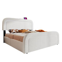 POLSTERBETT aus Sherpa 160x200 cm Weiß mit Matratze, LED-Beleuchtung, USB-C und 4 Schubladen - Weiß, Textil (160/200cm) - IVMEU