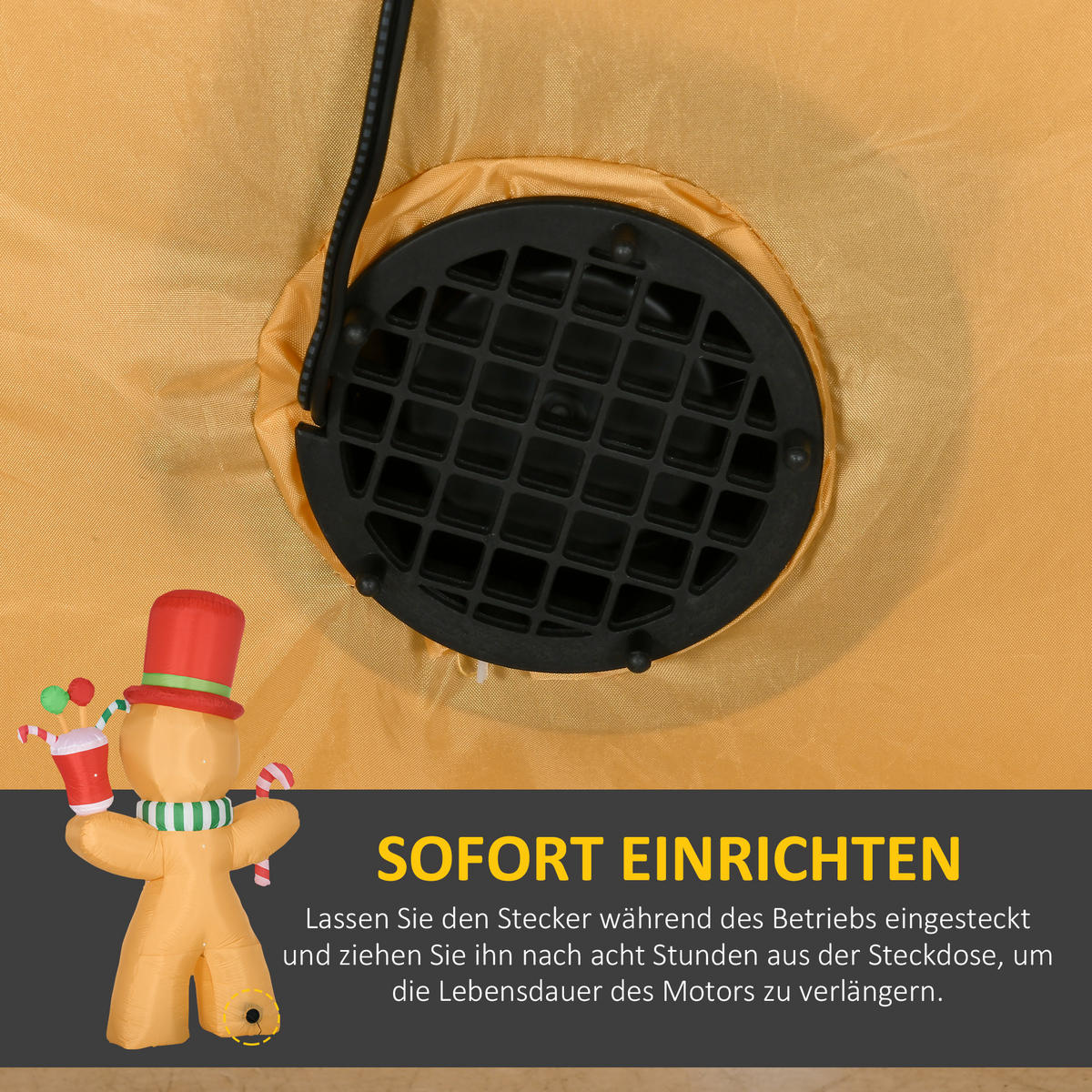 WEIHNACHTS Aufblasbarer Lebkuchenmann 2,35 m mit LED-Lichtern wetterfest - Orange, Kunststoff (75/235/170cm) - HOMCOM