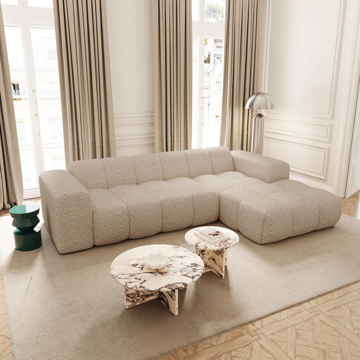 ECKSOFA rechtwinklig BLOOM Frottee Beige 284cm - Beige, Textil (284/164cm) - Premium Interiors