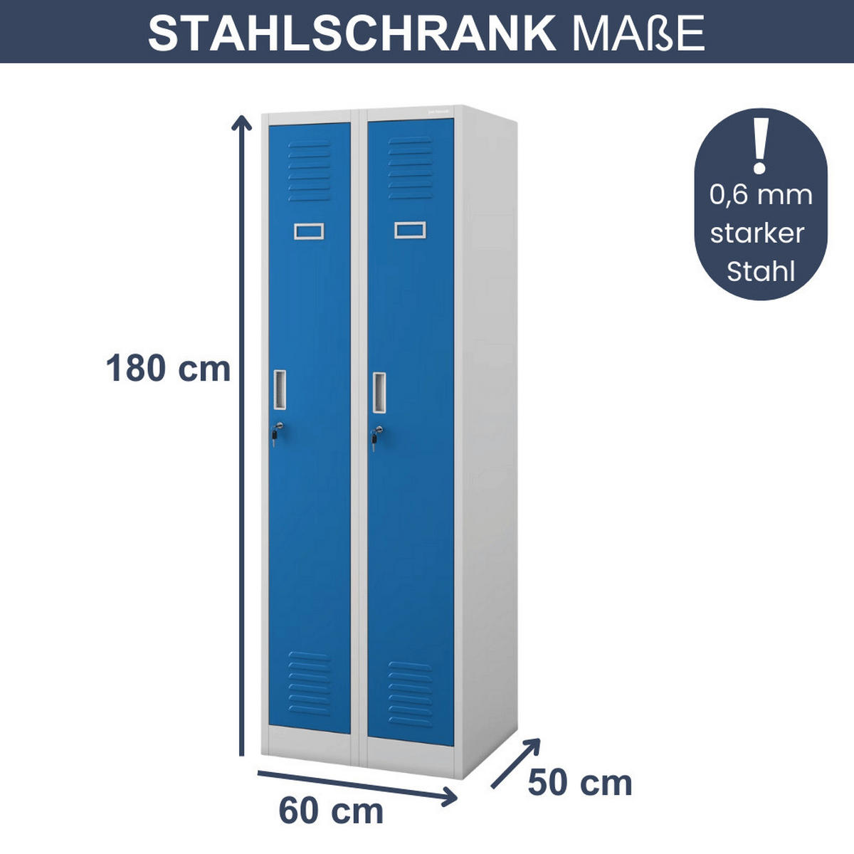 UMKLEIDESCHRANK Spind WIEN 2 Abteile 180x60x50cm Grau-Blau - Grau, Metall (60/180/50cm) - DELUKE