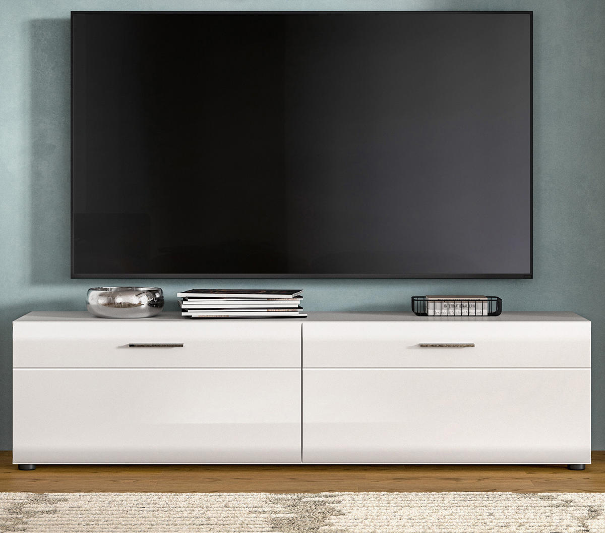 TV-LOWBOARD weiß Hochglanz, TV Unterteil 160 x 41 cm - Weiß Hochglanz/Silberfarben, Holzwerkstoff/Kunststoff (160/41/40cm) - Inn.Furn