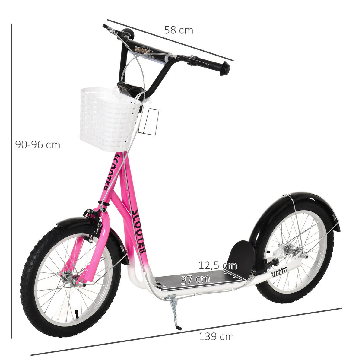 KINDERROLLER, Rosa+Weiß, Metall+ Kunststoff - Rosa, Metall (139/58/96cm) - HOMCOM