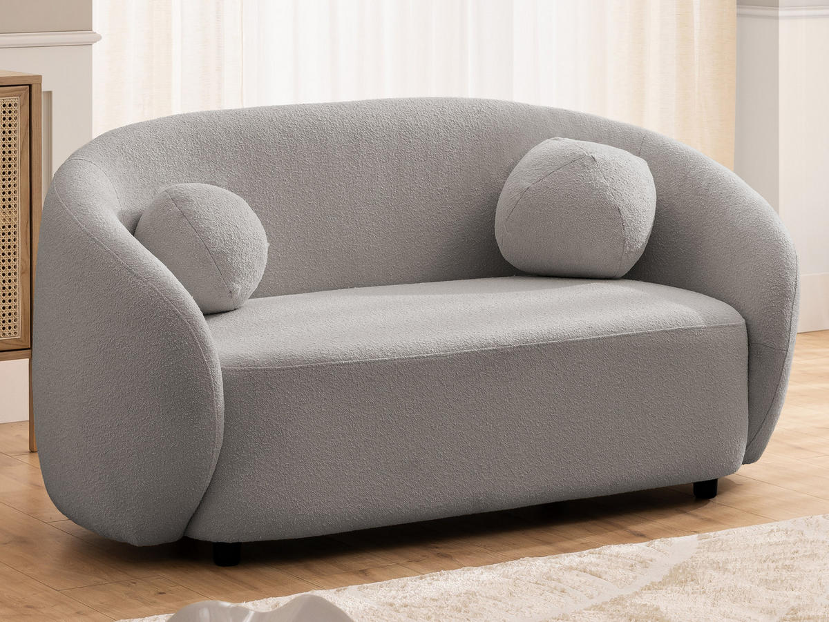 2-SITZER-SOFA Roundi Grau Bouclé - Schwarz/Grau, Holz/Kunststoff (150/76/80cm) - S-Style Möbel