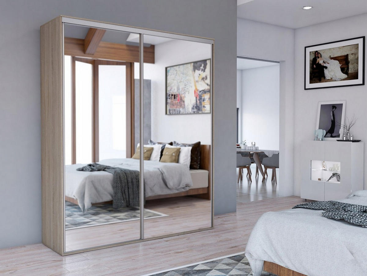 SCHIEBETÜRENSCHRANK - Kleiderschrank BORA 204 mit 2 Spiegel - Sonoma Eiche - Sonoma Eiche, Holzwerkstoff (204/244/62cm) - Möblo