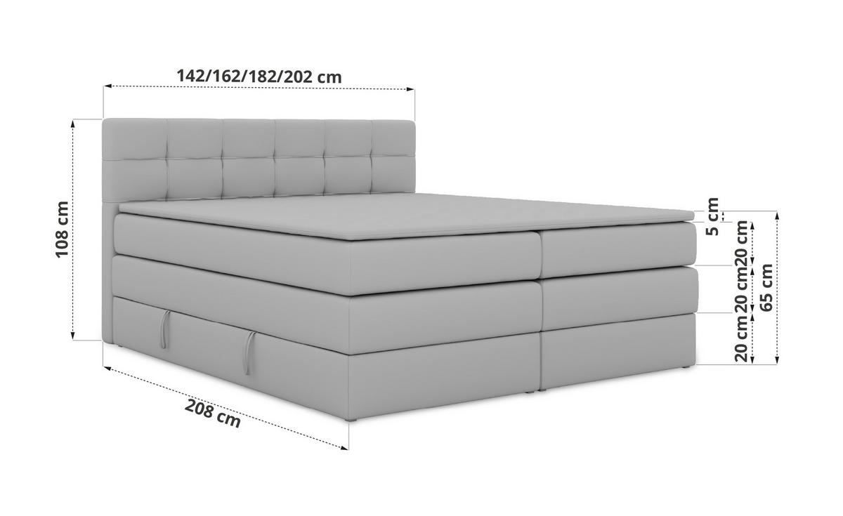 BOXSPRINGBETT SOLVEN KING 160/200 - Creme Jersey - Topper T25 - H4 - Creme/Schwarz, Kunststoff/Textil (160/200cm) - MKS