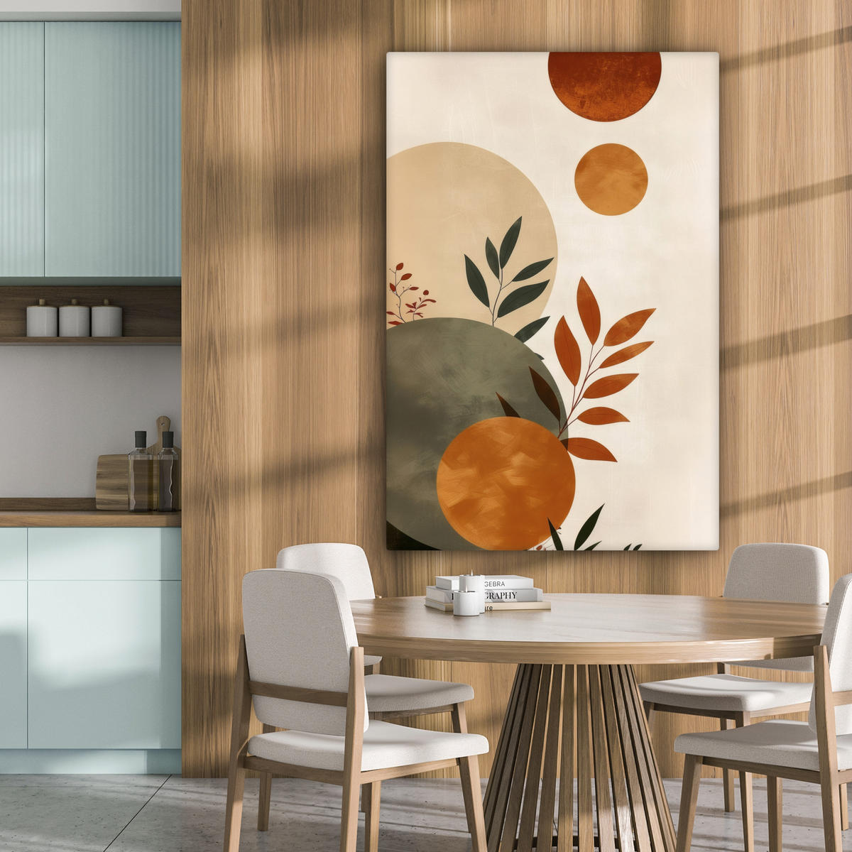 LEINWANDBILD Formen - Rund - Blätter - Beige 80x120 cm - Rostfarben, Textil (80/120cm) - MuchoWow