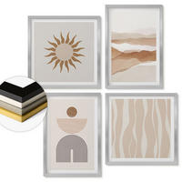 WANDBILDER 4er Set - 50x50 cm & 40x60 cm Silberner Rahmen - Abstrakte Landschafts- und Naturgeometrie - Silberfarben, Kunststoff (50/50cm) - ArtPrintCave