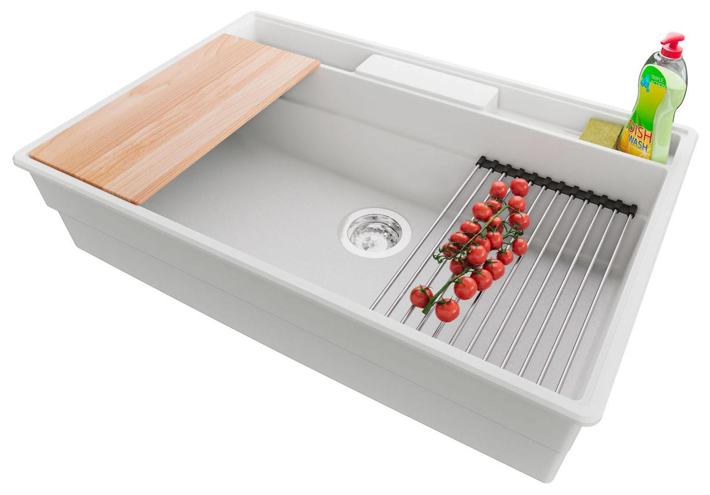 SPÜLBECKEN New York, 2-er set Weiß 78/53 cm 1 Becken + Ablauf-Set + Küchenzubehörset ab 80er Unterschrank - Chromfarben/Beige, Kunststoff (78/20/53cm) - Primagran