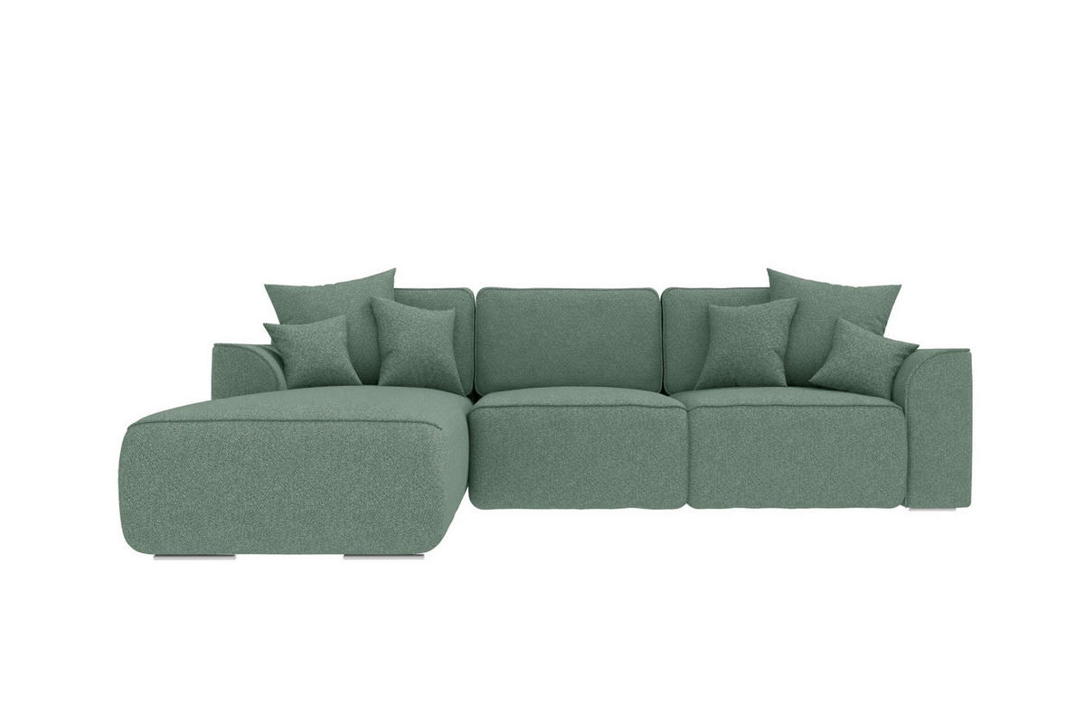 ECKSOFA GUSTO Strukturstoff Salbeigrün Links inkl. Schlaffunktion - Chromfarben/Salbeigrün, Kunststoff/Textil (194/295cm) - 99rooms