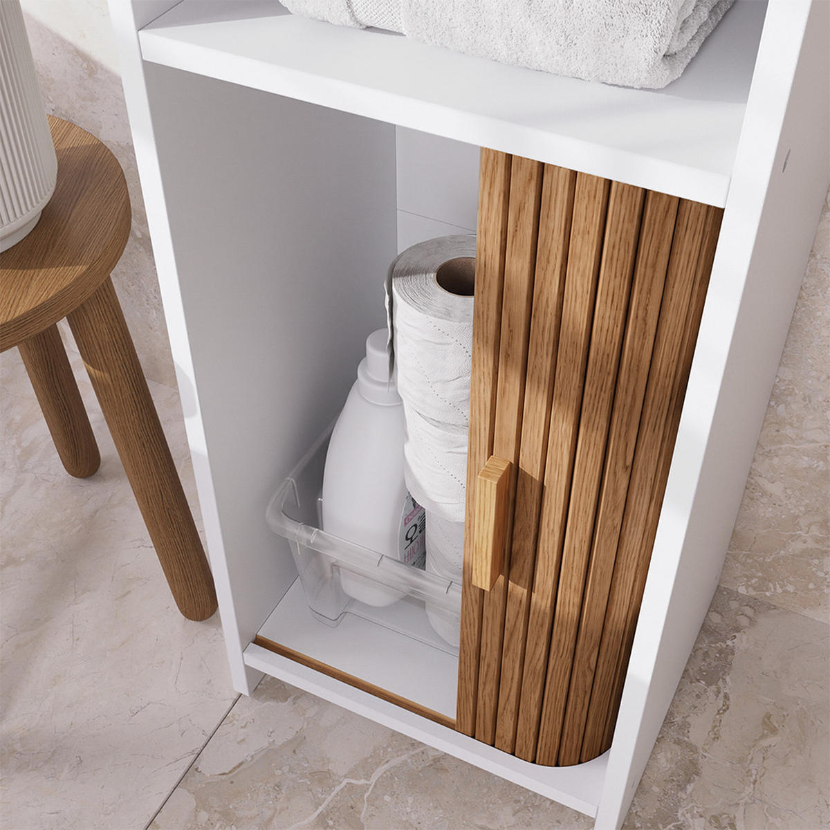 BADMÖBEL-SET Norea, Eiche/Weiß, 3-teilig - Eichefarben/Weiß, Holzwerkstoff (60/60/30cm) - Vicco