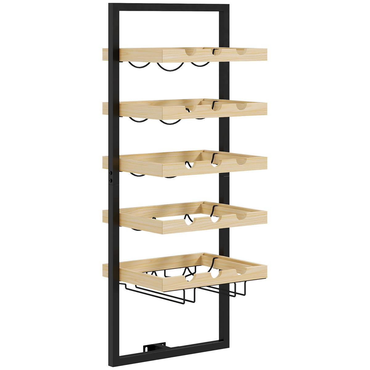 WEINREGAL, wandmontiert, Holz/Stahl, 15 Flaschen, 4 Gläser, 35x25x86cm - Multicolor, Metall (35/86/25cm) - FORIOUS