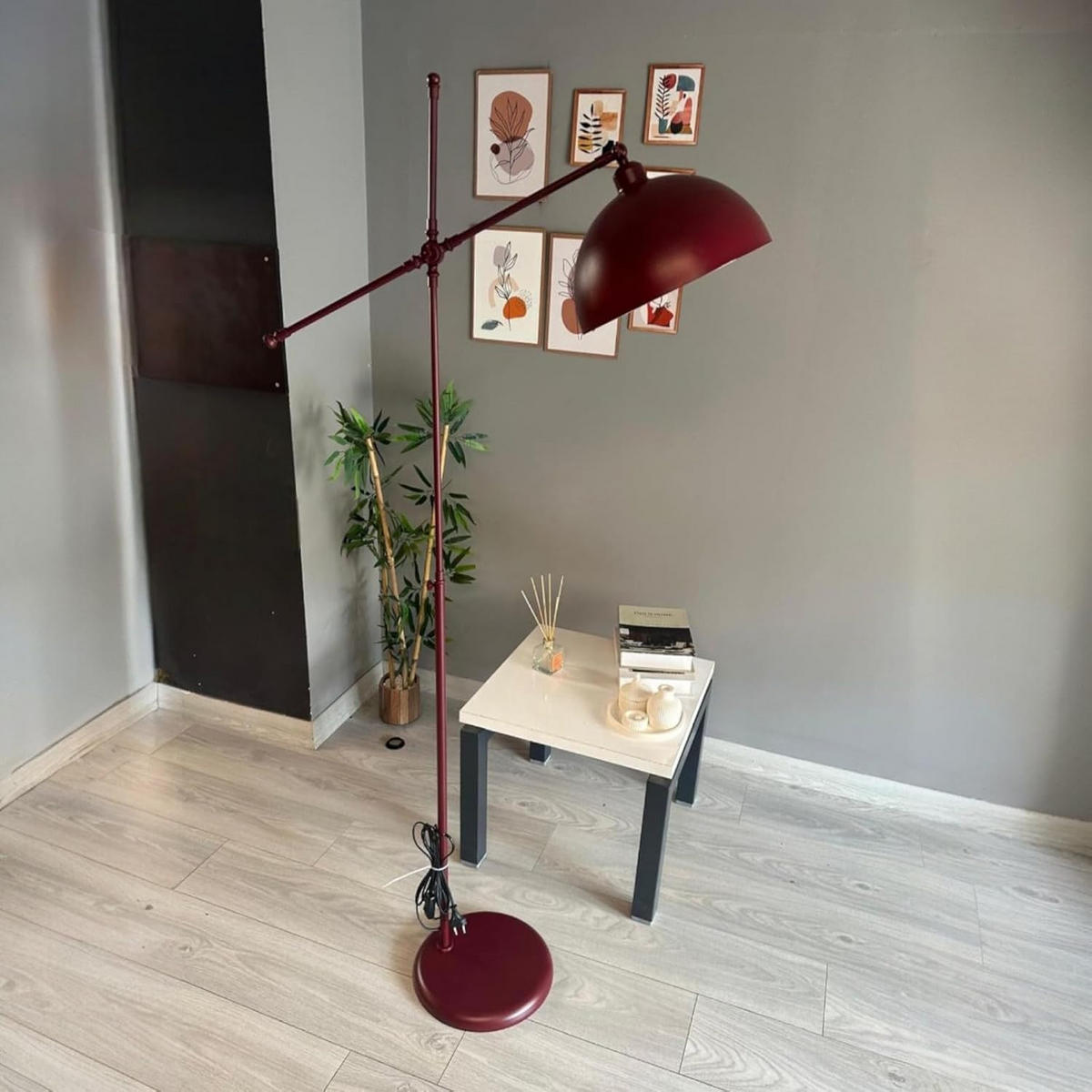 STEHLAMPE Stelan aus Metall mit E27, verstellbarer Lampenschirm - Bordeaux, Metall (37/37/171cm) - Bamyum