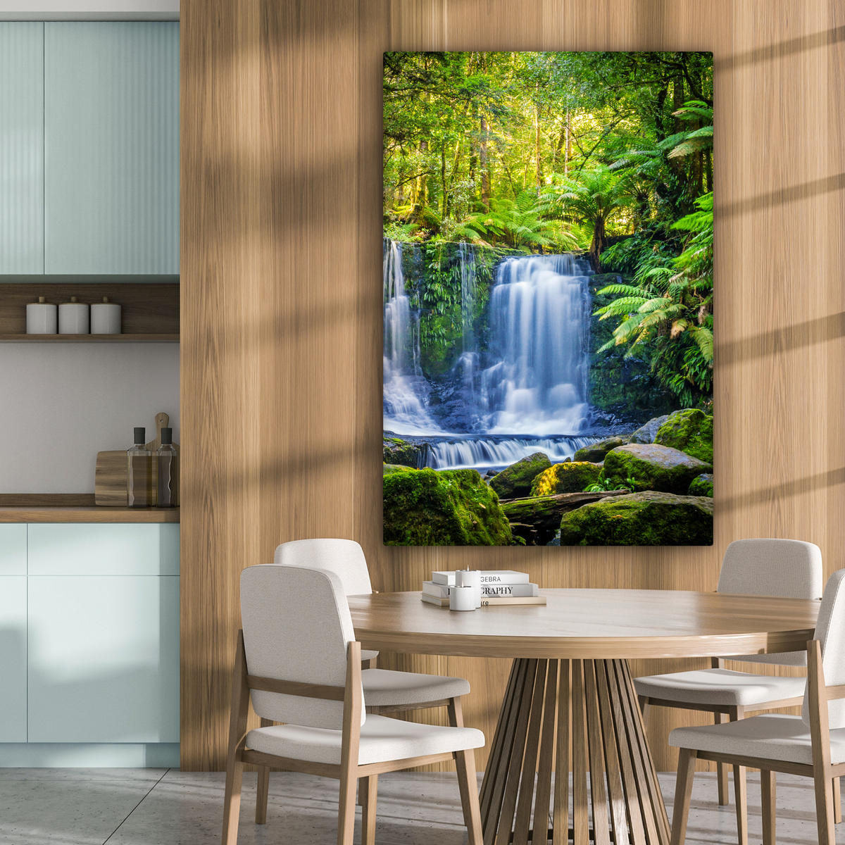 LEINWANDBILD Dschungel - Wasserfall - Australien - Pflanzen - Natur 80x120 cm - Dunkelgrün, Textil (80/120cm) - MuchoWow