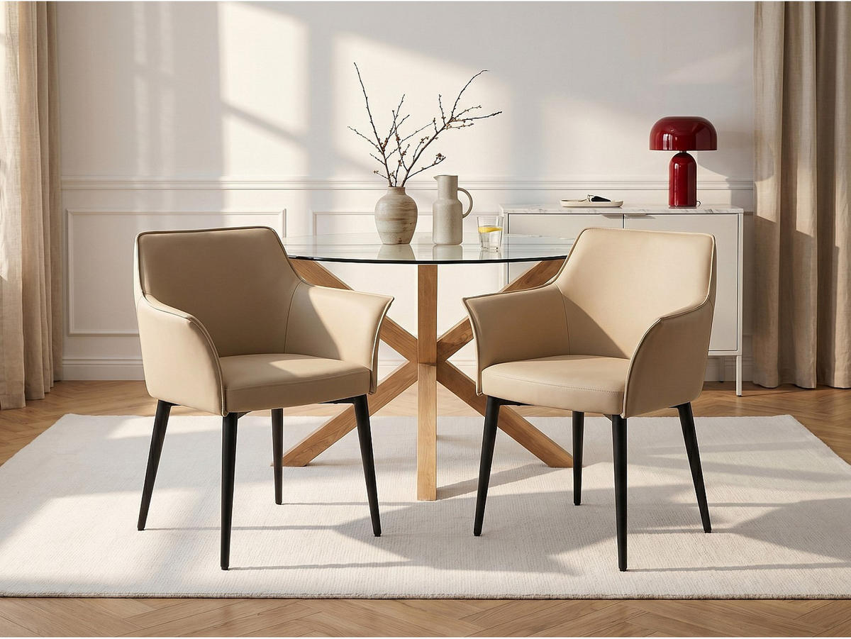 STUHL - 61.5 cm x 57 cm - Kunstleder - Beige - MIALOV - Beige, Leder (61.5/78/57cm) - Vente-Unique