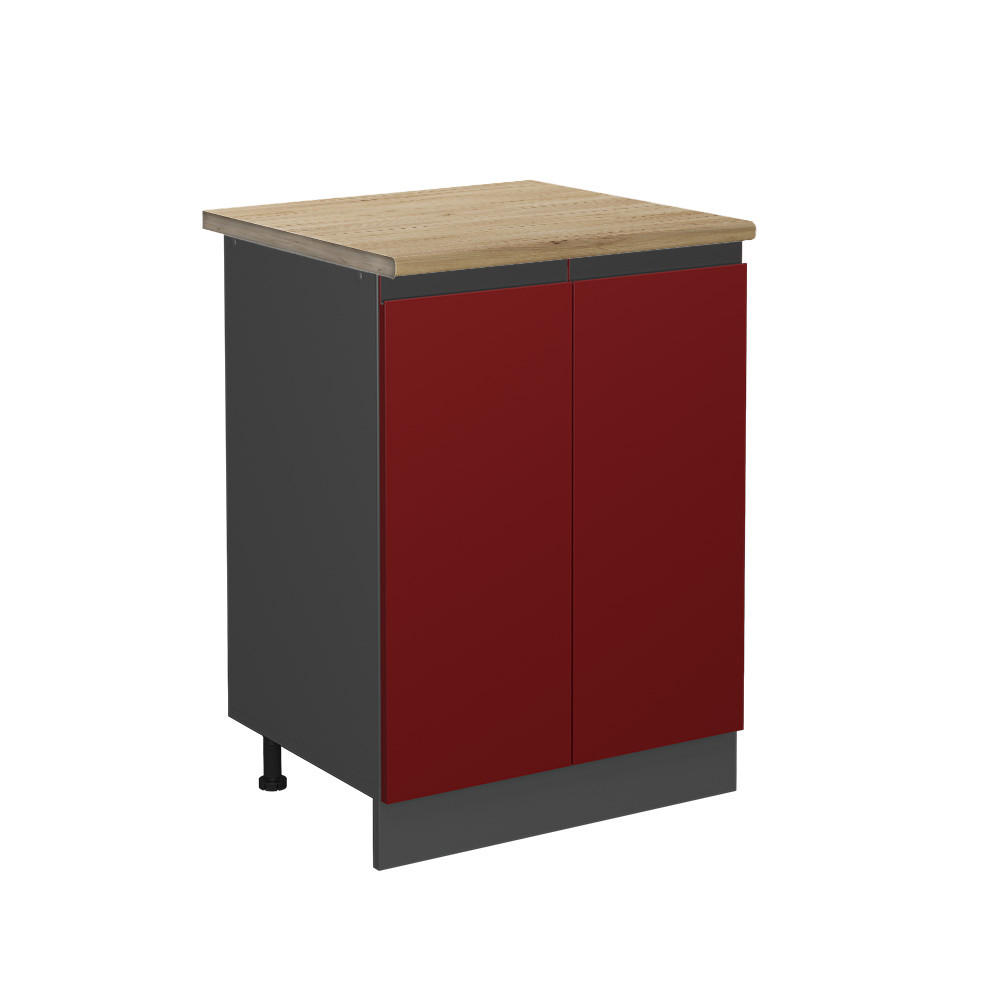 KÜCHENUNTERSCHRANK R-Line Rot 60 cm, AP Eiche - Anthrazit/Rot, Holzwerkstoff (60/81.6/60cm) - Vicco