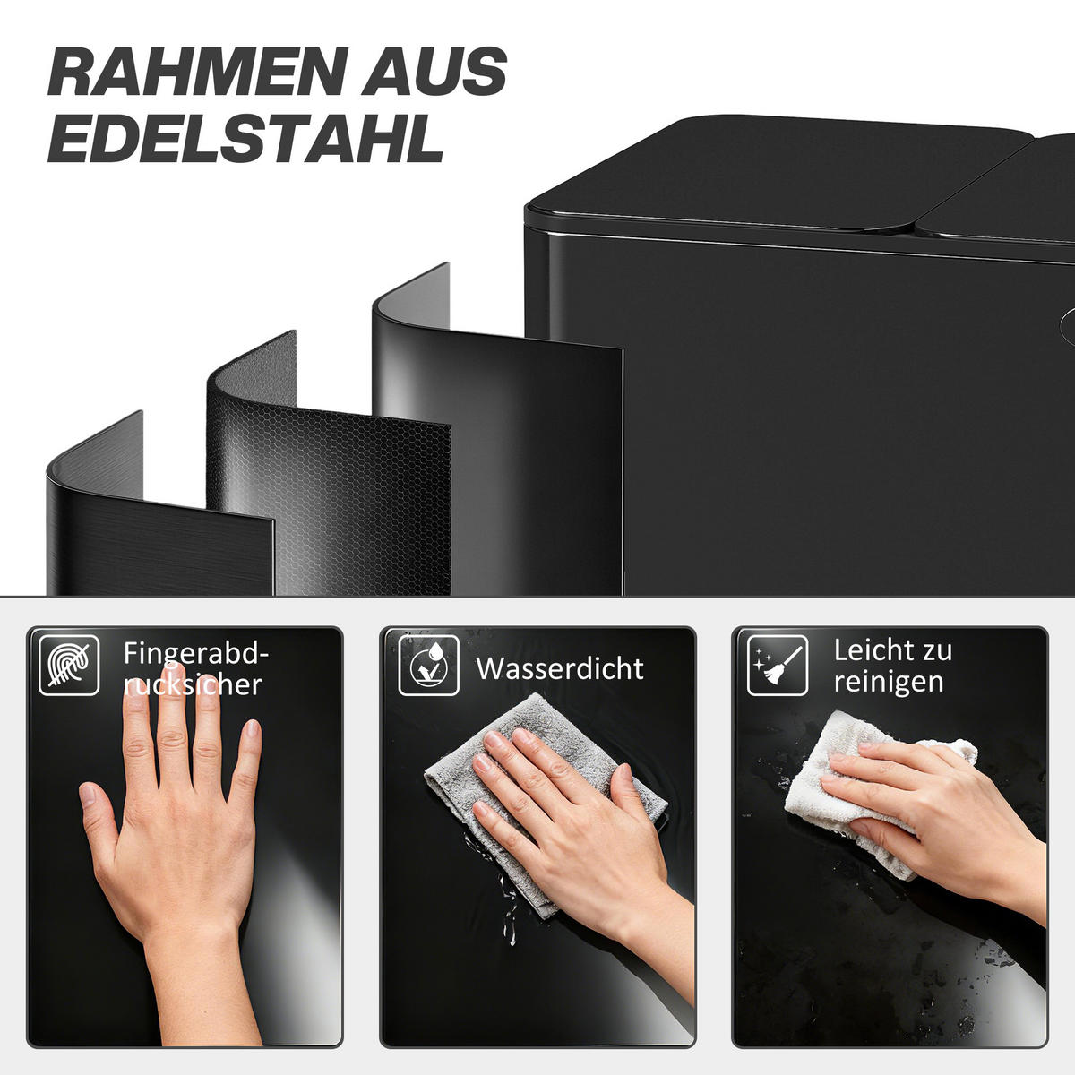 MÜLLEIMER Schwarz 61.9/36.6/56.7 cm - Schwarz, Metall (36.6/56.7/61.9cm) - HOMCOM