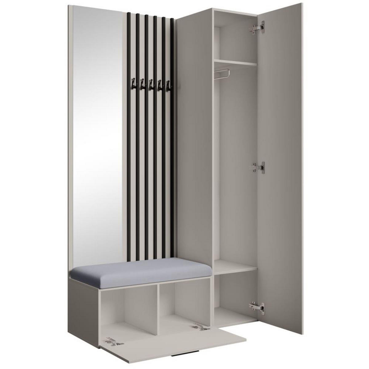 GARDEROBE Margaret II 121/203/43 mit Lamellen und Hochschrank - Kaschmir/Schwarz, Holzwerkstoff/Kunststoff (121/203/43cm) - Beautysofa