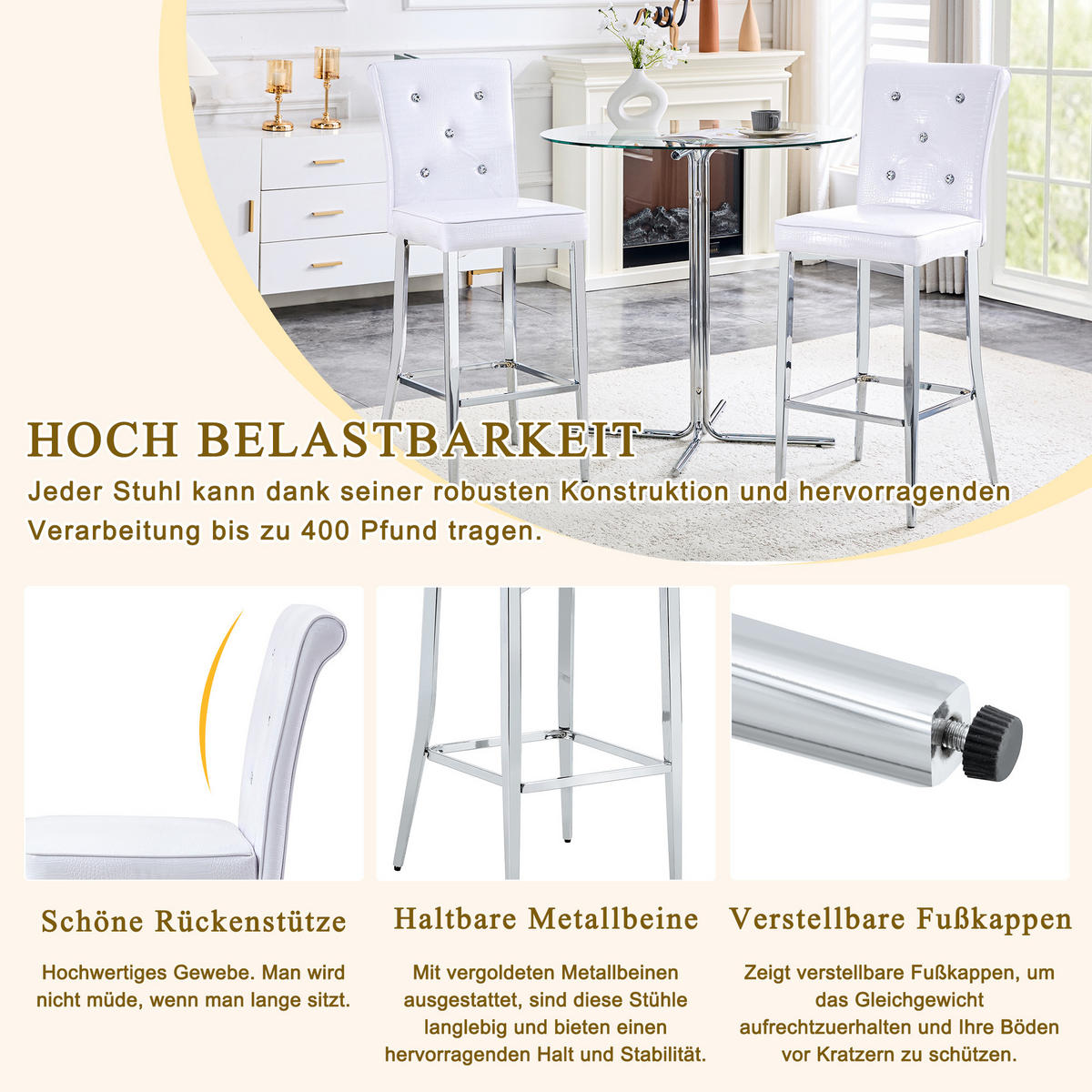 BARHOCKER DE-36799 2er-Set mit Krokodil-Leder-Optik Weiß - Weiß, Metall (43.2/114.3/54.1cm) - ComfortXL