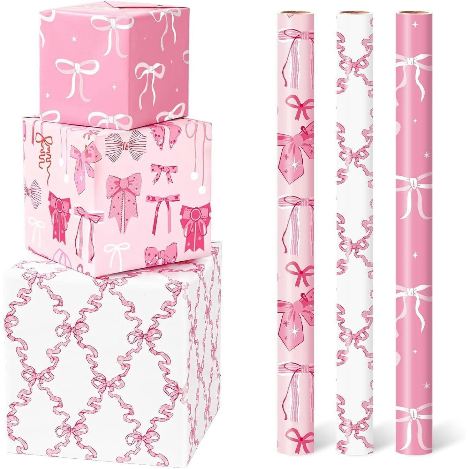 GESCHENKPAPIER 3 Rollen Set Rosa Schleife 43 cm x 3 m - Rosa, Papier (0.1/0.1/0.1cm)