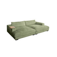 BIG SOFA MIT TABLETT NATUR MADELINE Grün Cord - Schwarz/Olivgrün, Kunststoff/Textil (290/85/170cm) - KAWOLA
