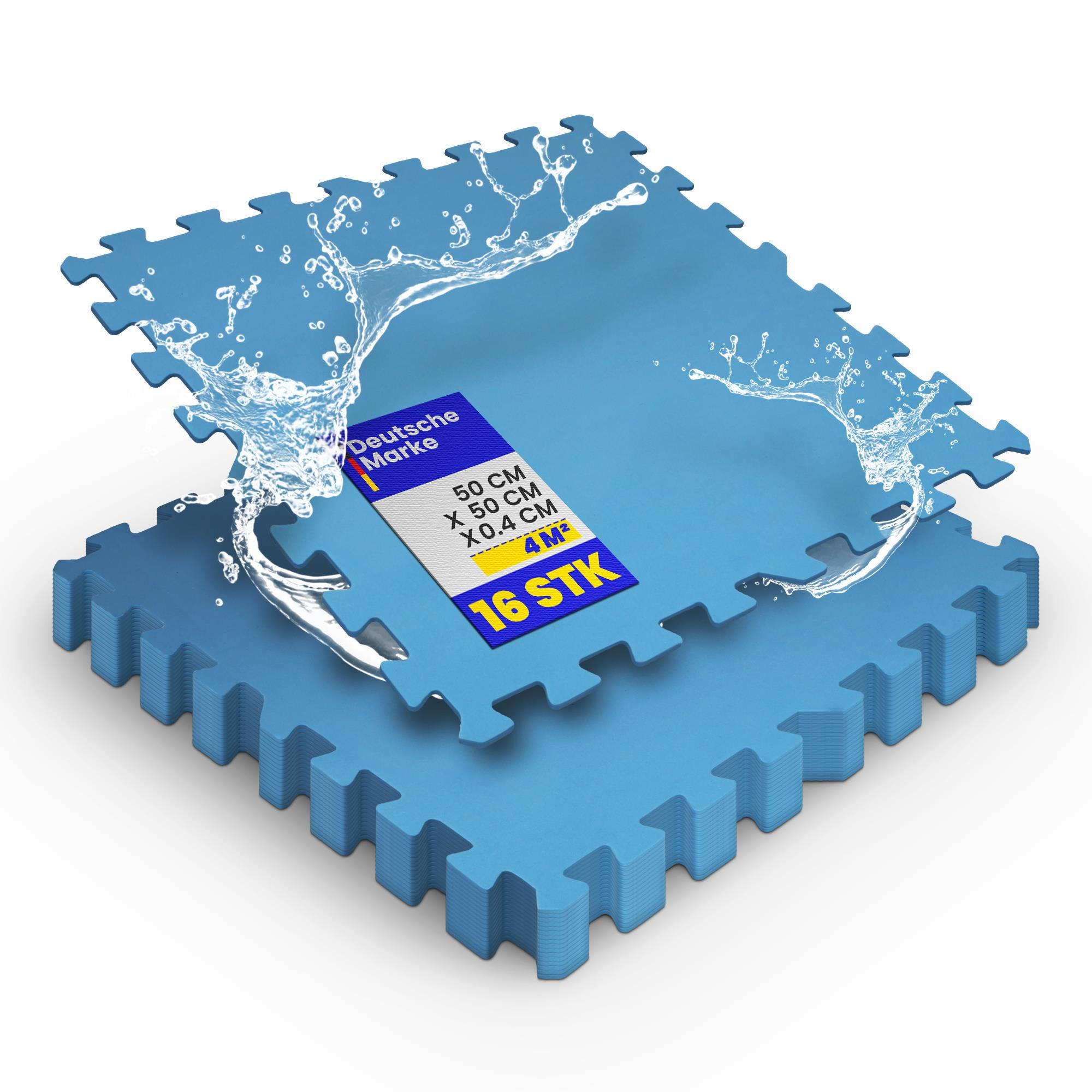 POOLBODENSCHUTZMATTE Puzzlesystem Blau 50x50cm 16er-Pack - Blau, Kunststoff (50/50cm) - Bestlivings