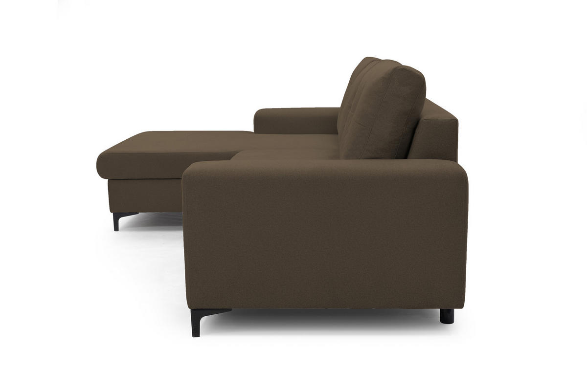 ECKSOFA AVRA L-förmig, mit Stauraumbehälter-in RINO-Stoff, Komfort & Eleganz, lose Rückenkissen, freistehend, LINKS 165x251x85 cm Brown - Braun, Holz/Textil (165/251cm) - DomoHome