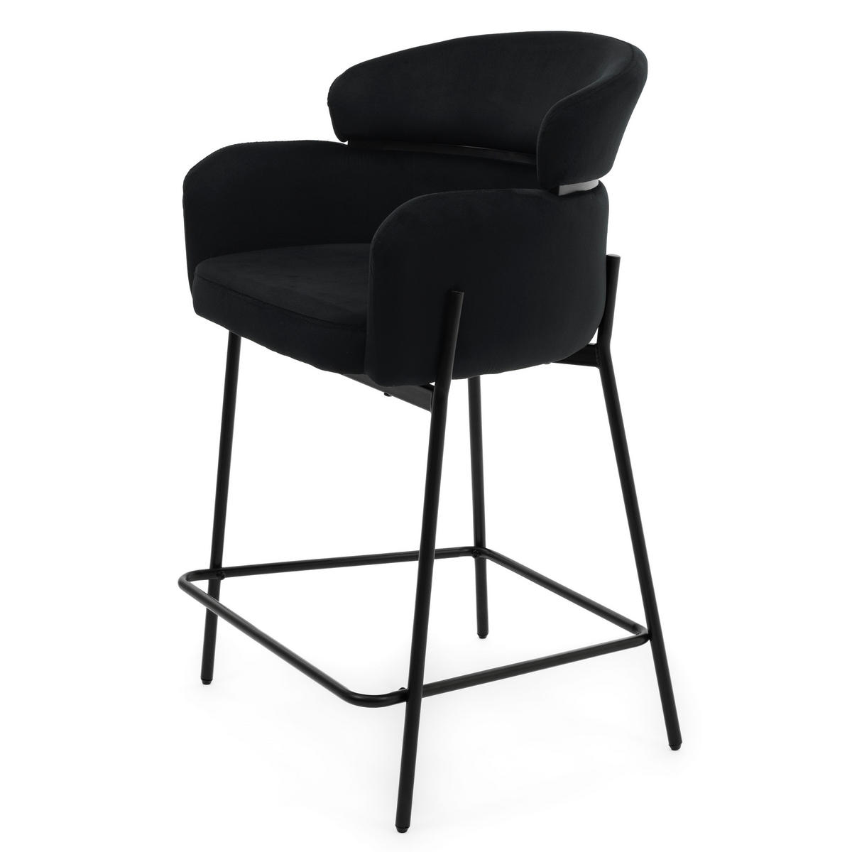 BARHOCKER BOLZANO gepolsterter mit Steppung - schwarz - Samt Velour - Schwarz, Textil/Metall (60/99/55cm) - NEW HOME