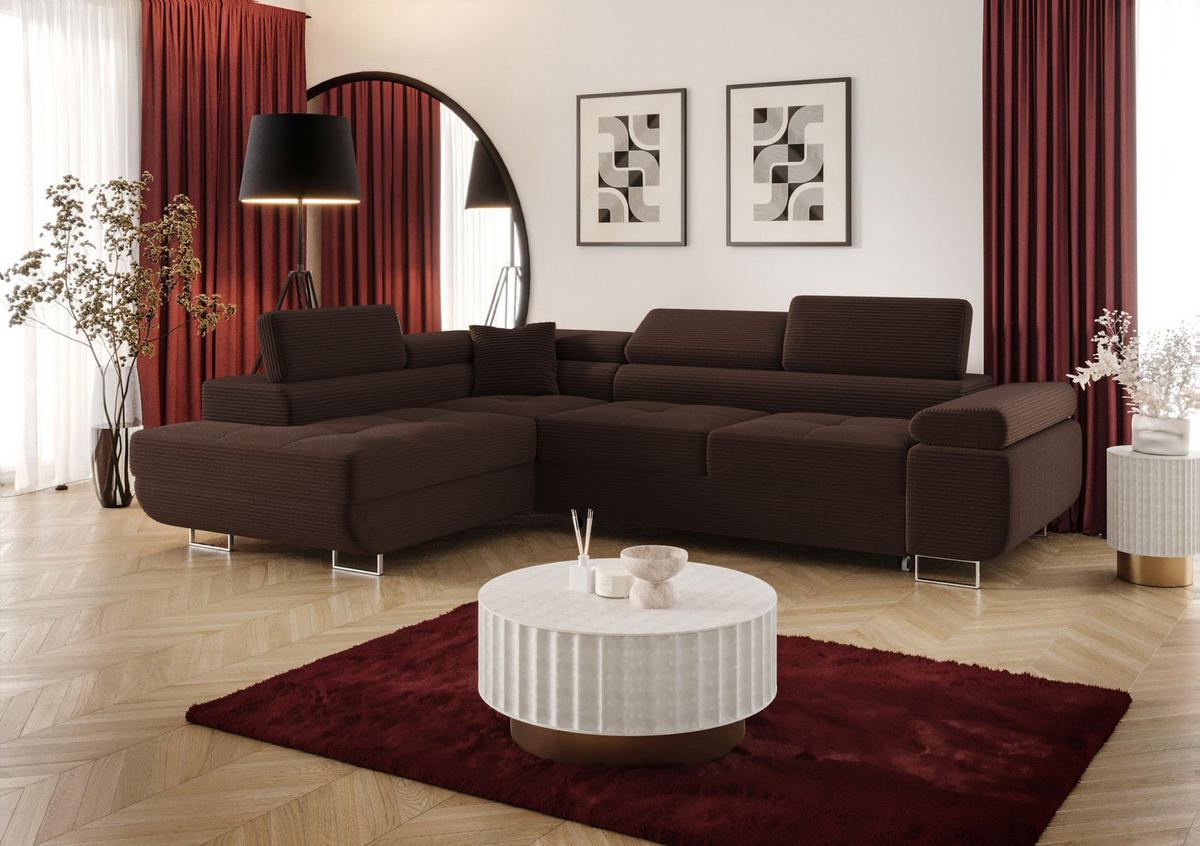 ECKSOFA EMILY mit Schlaffunktion Poso 06 Links - Braun, Textil (275/200cm) - Bedante