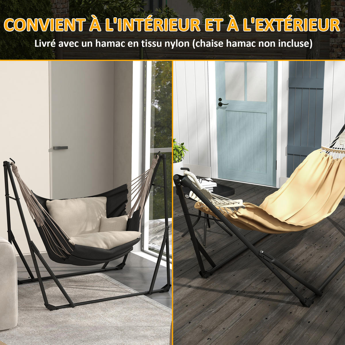 HÄNGEMATTENGESTELL DE-15271 2-in-1 klappbar mit Tasche Khaki - Mokka, Metall (263/89/100cm) - ComfortXL