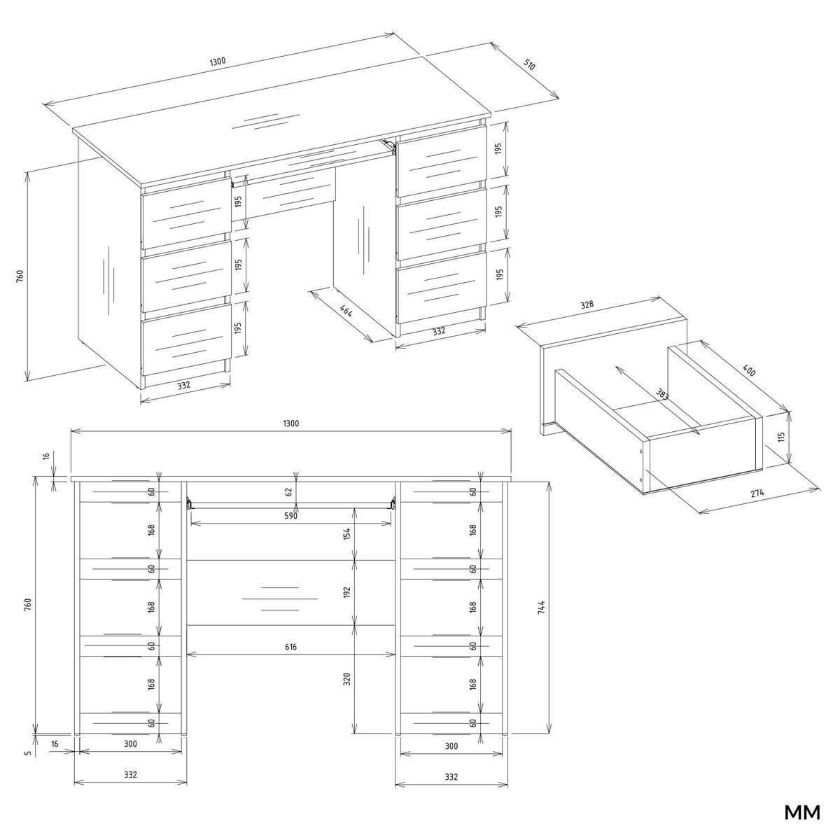 SCHREIBTISCH Samo - Weiß, Holzwerkstoff (51/130/146cm) - kommodly