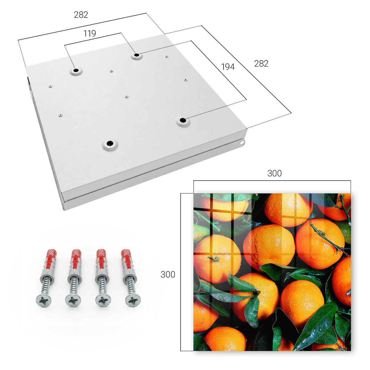 SCHLÜSSELBOX Weiß 30x30 cm – Türöffnung nach rechts - Frisches Obst - Orange, Metall (30/30/5cm) - TULUP
