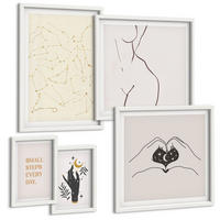 BILDER SET 5er Set - 50x50 cm & 20x30 cm & 40x60 cm Weißer Rahmen - Minimalistische Boho-Illustrationen - Weiß, Kunststoff (40/60cm) - TULUP