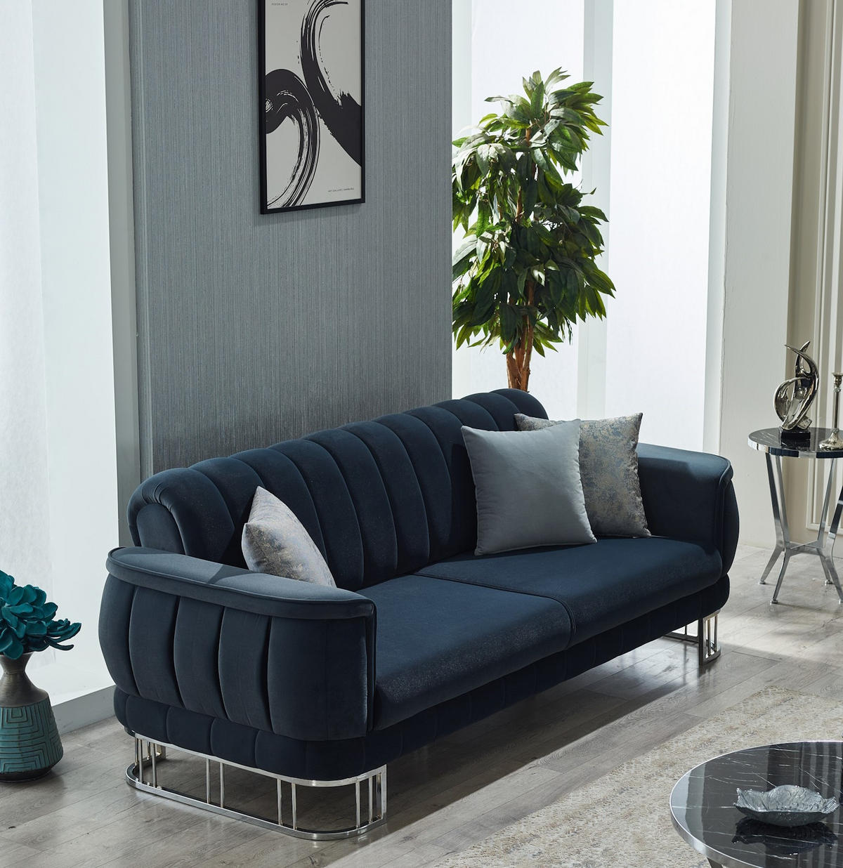 SITZGARNITUR Apollon Anthrazit Stellvariante:3+3 - Anthrazit, Holz/Textil (230/85/95cm) - Villa Möbel