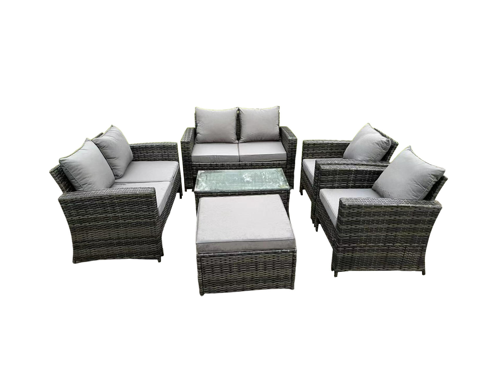 GARTENMÖBEL Set Polyrattan Dunkelgrau 7-Sitzer - Dunkelgrau, Metall - Fimous