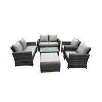 GARTENMÖBEL Set Polyrattan Dunkelgrau 7-Sitzer - Dunkelgrau, Metall - Fimous