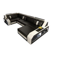 WOHNLANDSCHAFT Arezzo U - Schwarz/Weiß, Leder (380/86/197cm) - Sofa Dreams