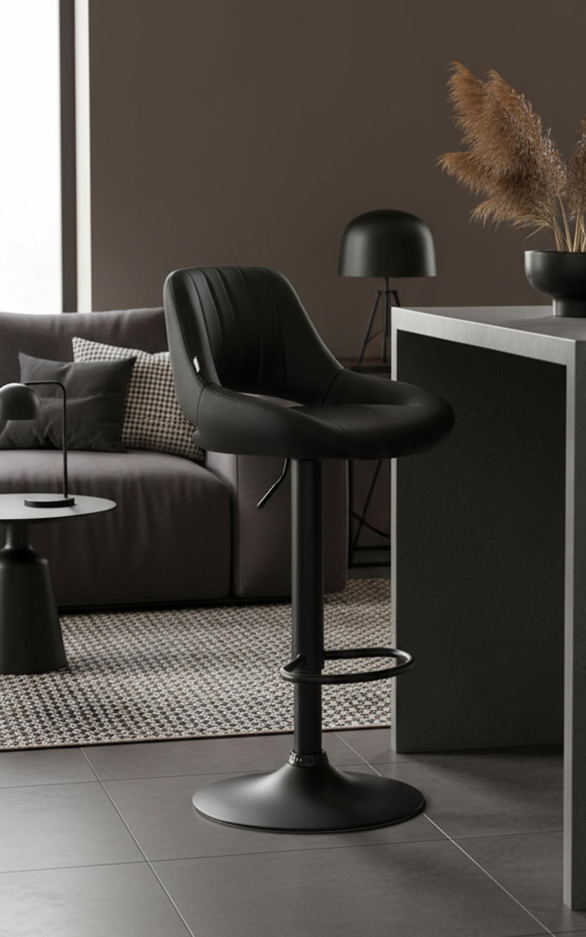 BARHOCKER 2er Set Milos Kunstleder B schwarz - Schwarz, Kunststoff/Metall (47/106/48cm) - TPFLiving