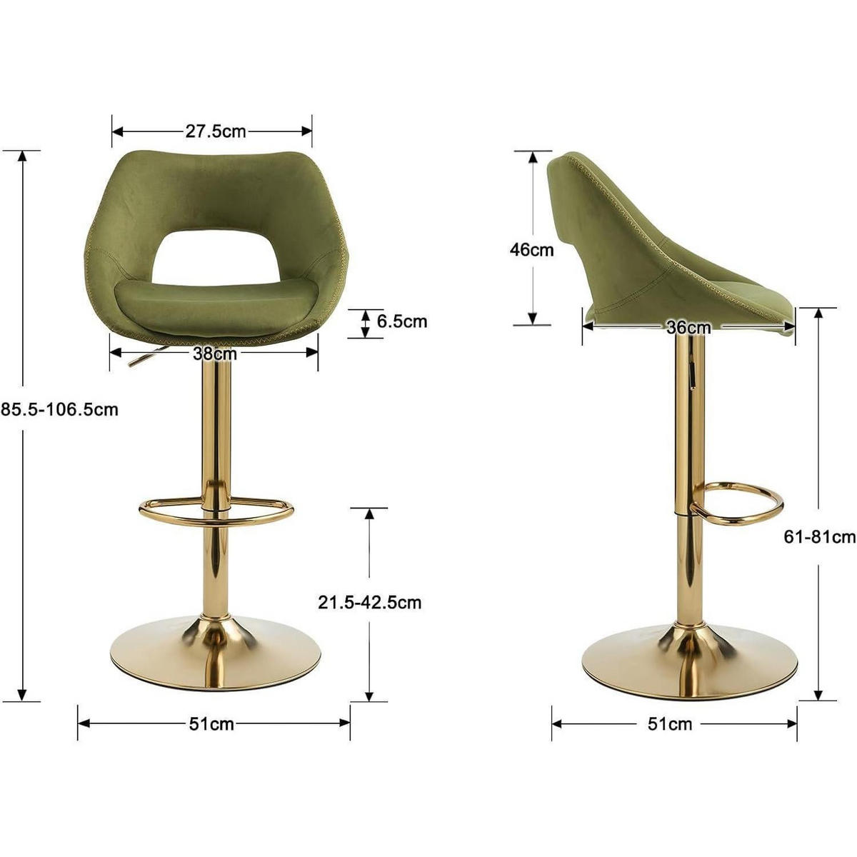 BARHOCKER 2er Set grün, höhenverstellbar mit Rückenlehne - Grün, Textil (49/85/51cm)
