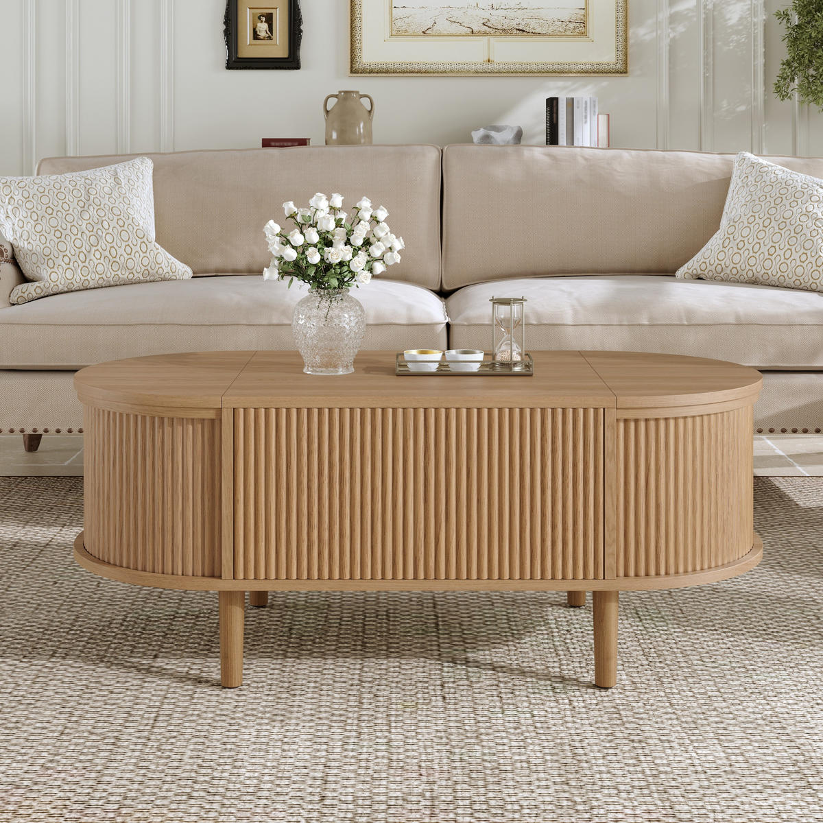 COUCHTISCH 100/48/53,5 cm eiche aus MDF mit höhenverstellbarer Tischplatte - Eichefarben, Holzwerkstoff (100/48/53.5cm) - OKWISH