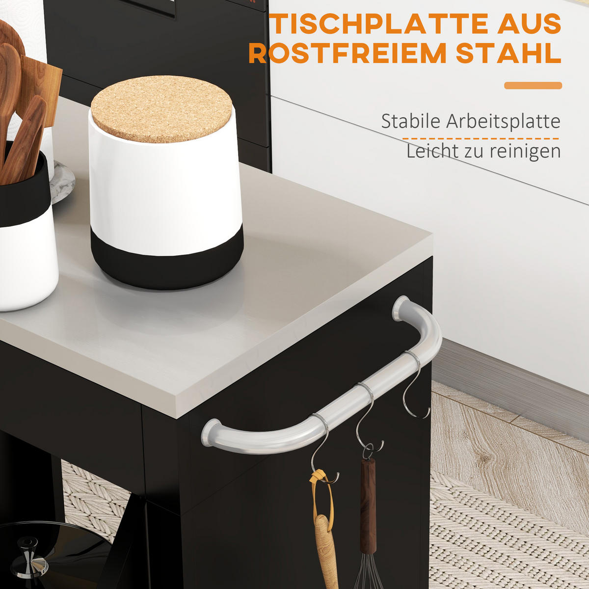 KÜCHENWAGEN, Eisen, Edelstahl, Schwarz - Schwarz, Metall (50/86.5/86cm) - HOMCOM
