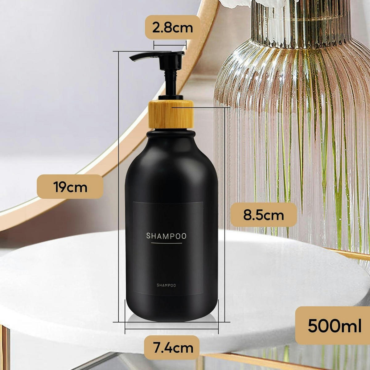 SEIFENSPENDER 3-teiliges Set 500ml PET Schwarz mit Etiketten - Schwarz, Kunststoff (7.4/19/7.4cm)