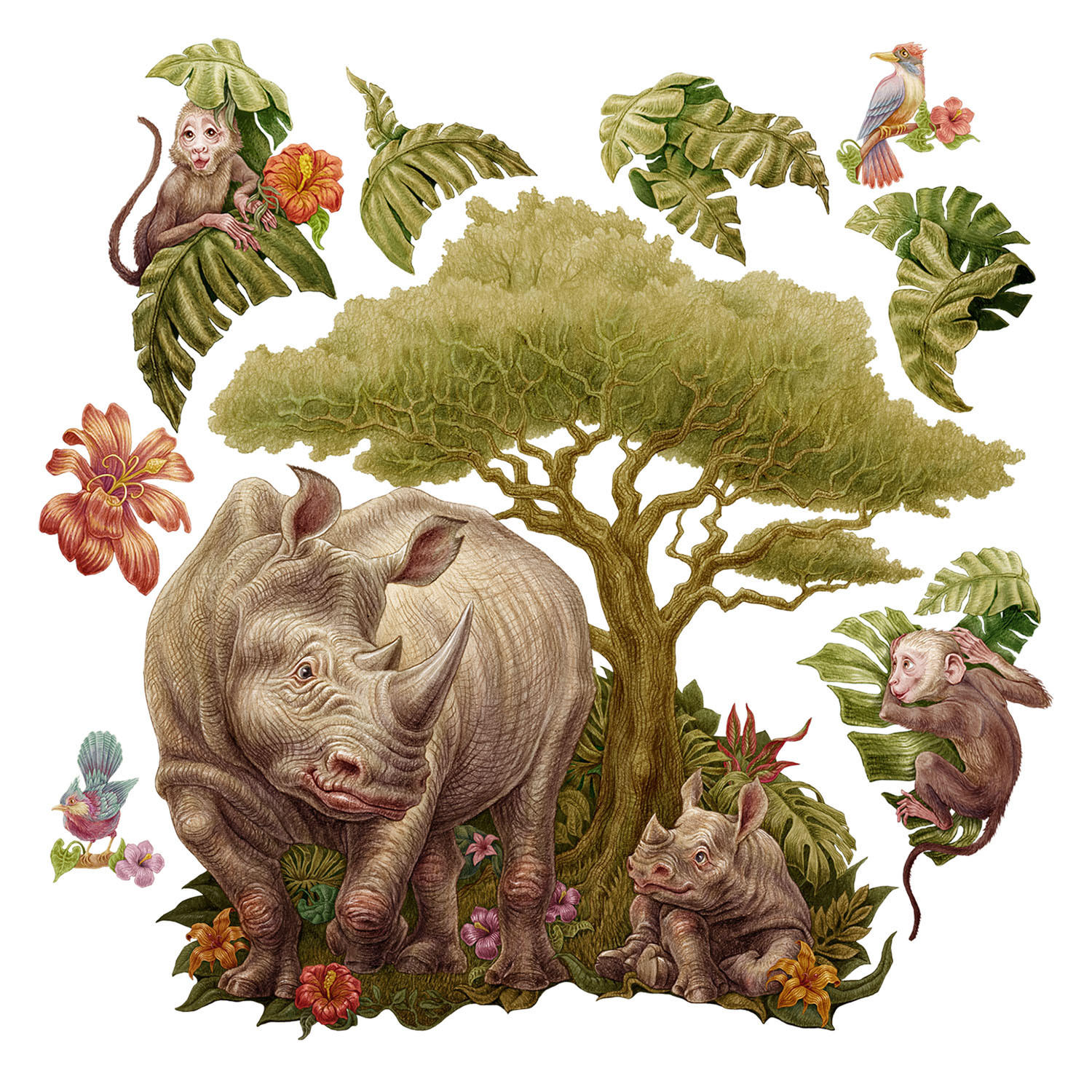 WANDAUFKLEBER 80x86cm - Wildtiersafari - Multicolor, Kunststoff (80/86/0.1cm) - Wallfluent