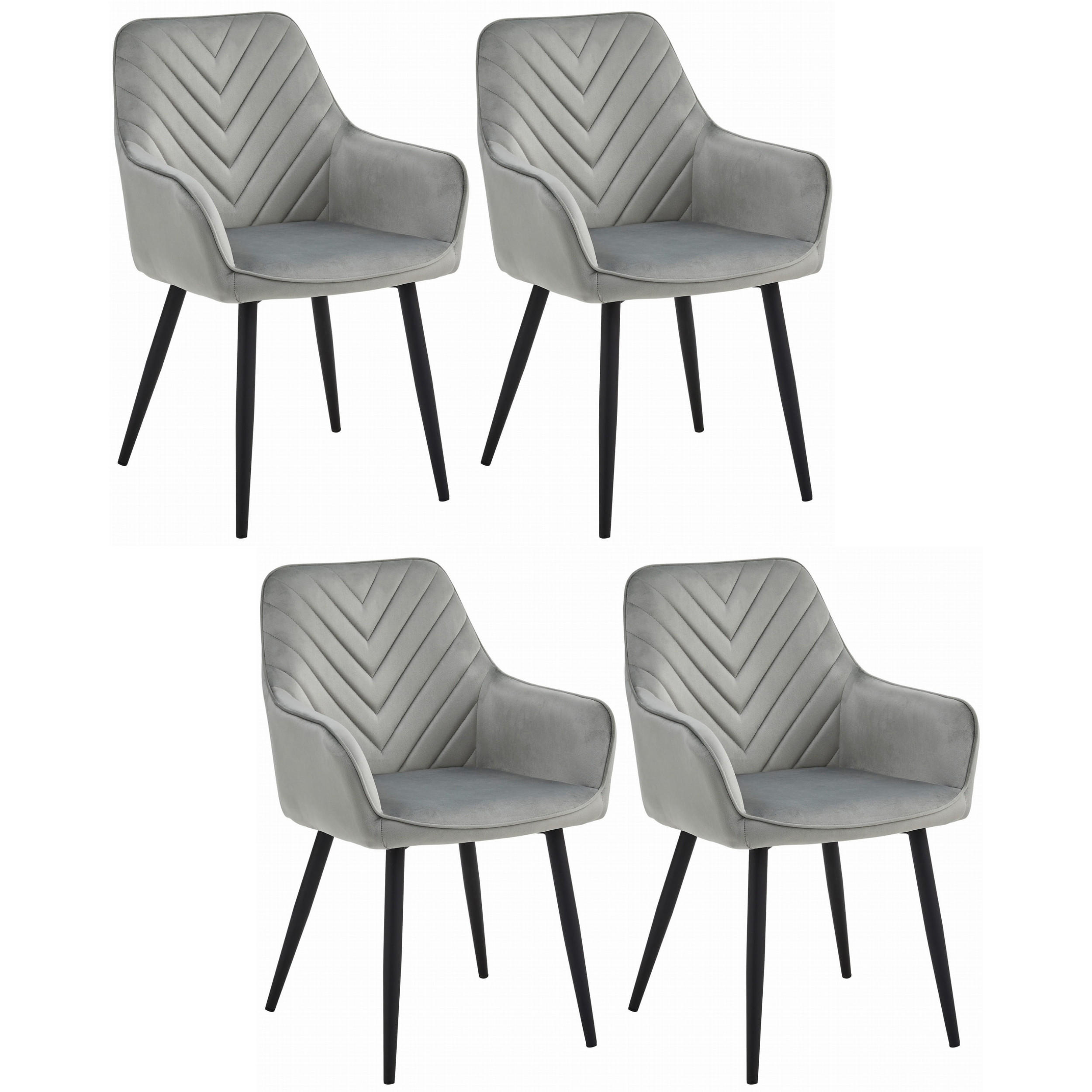 STUHL NEMI 4-er Set, Silbergrau, Schwarz, mit Samtstoff gepolstert - Hellgrau, Textil/Metall (54/84/61cm) - Komodee