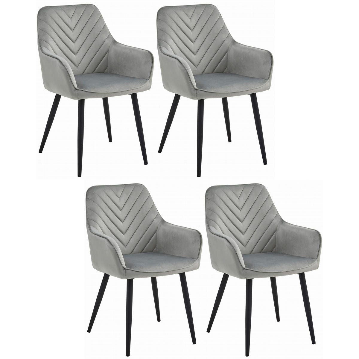 STUHL NEMI 4-er Set, Silbergrau, Schwarz, mit Samtstoff gepolstert - Hellgrau, Textil/Metall (54/84/61cm) - Komodee