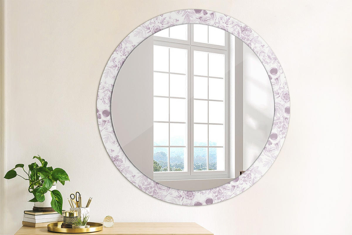 SPIEGEL Rund Ø 90 cm mit Aufdruck - Violett, Glas (90/90/0.4cm) - Wallfluent