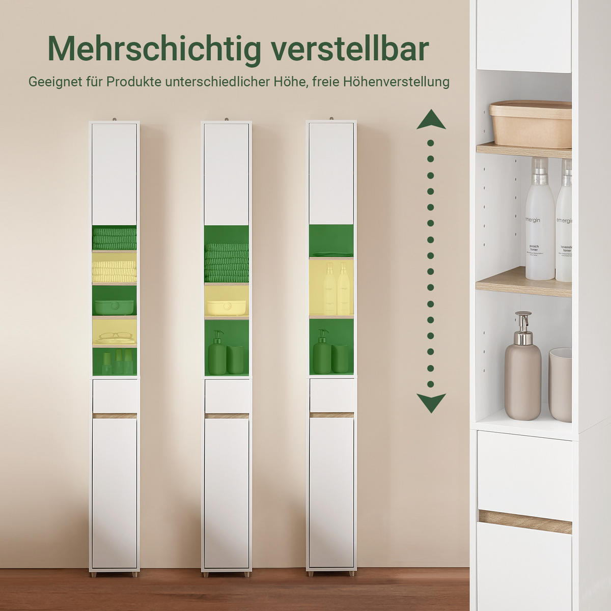 HOCHSCHRANK Schmal, Weiß-Natur, 20x180x20cm - Weiß/Naturfarben, Holzwerkstoff (20/180/20cm) - SoBuy