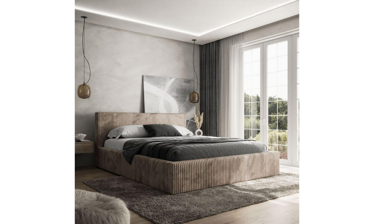 POLSTERBETT TILIA 140x200 cm Tilia 17, 34 Holzlatten, Kopfteil 95 cm - Braun, Textil (140/200cm) - Lookway