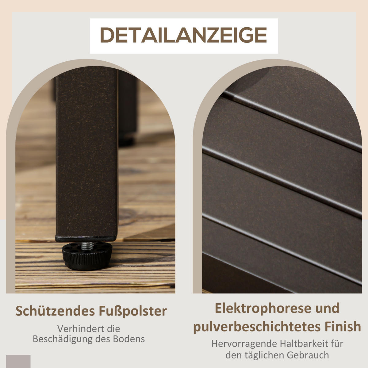 KAFFEETISCH, für Balkon, Braun,Stahl - Braun, Metall (91/51/46cm) - Outsunny