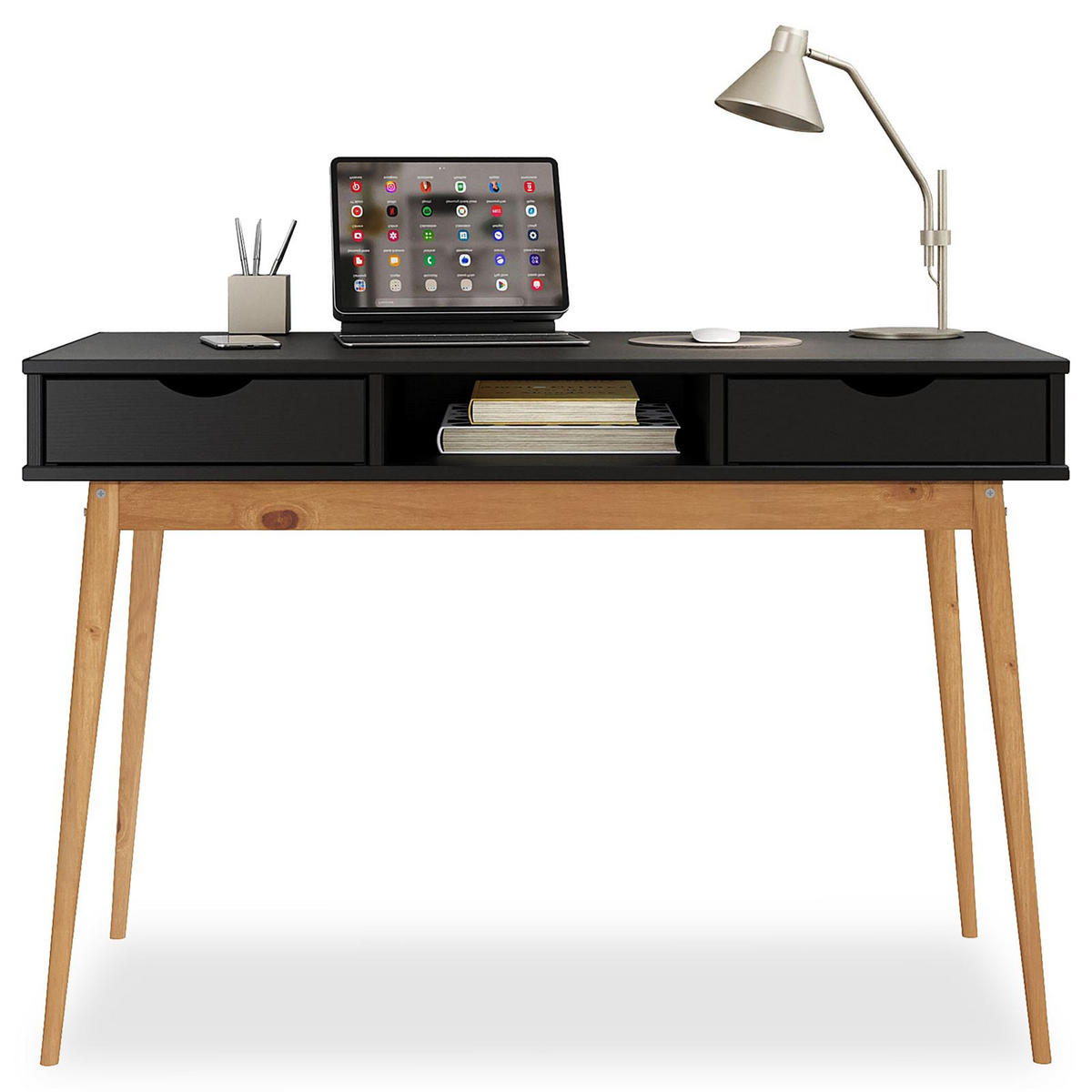 SCHREIBTISCH STEFAN schwarz/Eiche - Eichefarben/Schwarz, Holz (50/110/75cm) - IDIMEX